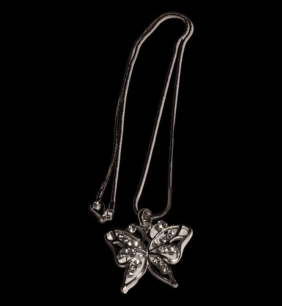 Silver Toned Swarovski Crystal Butterfly Pendant Necklace
